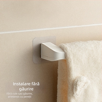Suport de prosoape pentru baie cu un singur braț — montaj instant, fără găuri, rezistent la umezeală și ruginire, din plastic, stil modern minimalist.