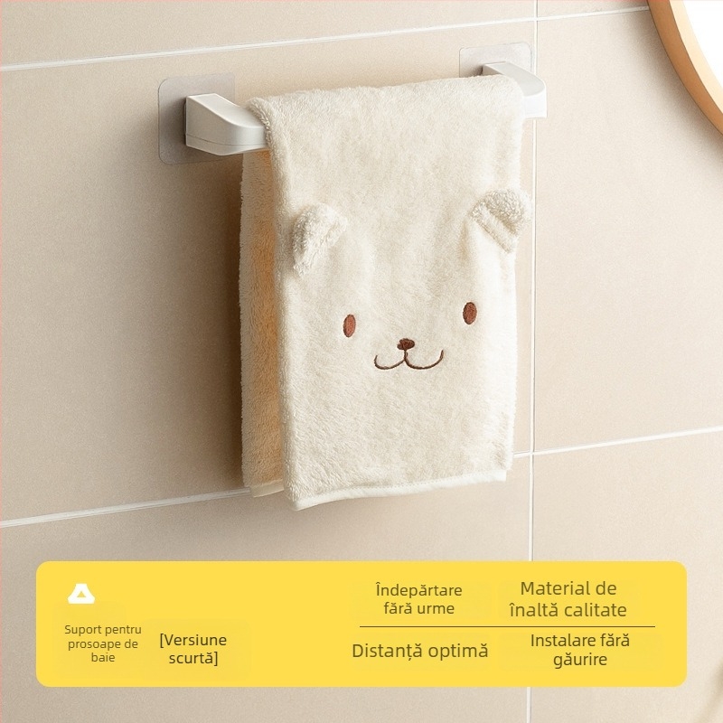 Suport de prosoape pentru baie cu un singur braț — montaj instant, fără găuri, rezistent la umezeală și ruginire, din plastic, stil modern minimalist.
