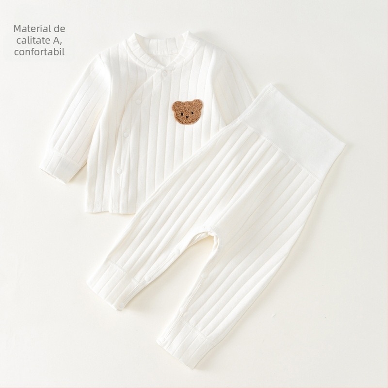 Set bebeluș primăvară-toamnă din bumbac 95%, unisex, tricou cu mânecă lungă și pantaloni lungi, menține căldura