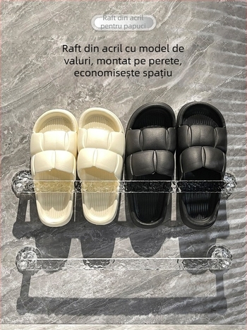 Raft pentru papuci de baie cu montare pe perete prin aspirație, din plastic, fără găuri, un singur etaj, stil lux ușor.