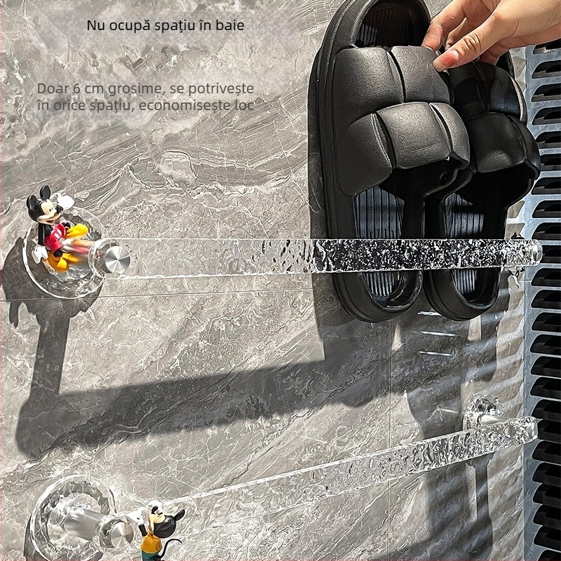 Raft pentru papuci de baie cu montare pe perete prin aspirație, din plastic, fără găuri, un singur etaj, stil lux ușor.