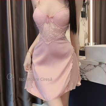 Set sexy de lenjerie din dantelă, transparent, cu fustă cu bretele, pentru acasă (Stil: fustă cu bretele; Material: poliester; Compoziția principală a țesăturii: 30–50% poliester; Joc de rol: stil feminin drăguț; Brand: Dream come true)
