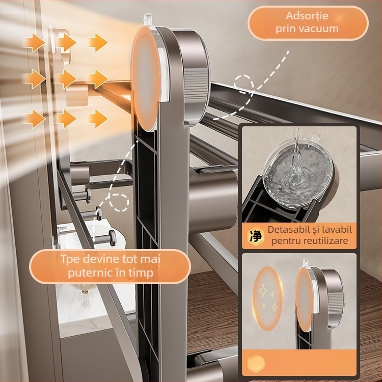 Raft de prosoape cu ventuze pentru baie, din oțel carbon, fără găuri, 1 etaj, stil minimalist modern