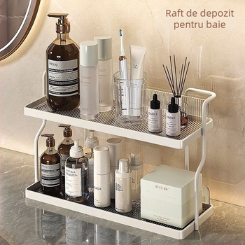 Raft de depozitare pentru baie cu două etaje pentru cosmetice — design simplu și modern, certificat CE