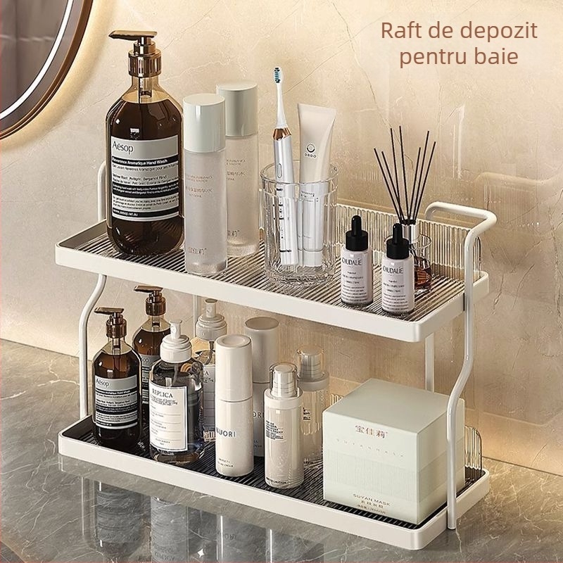 Raft de depozitare pentru baie cu două etaje pentru cosmetice — design simplu și modern, certificat CE