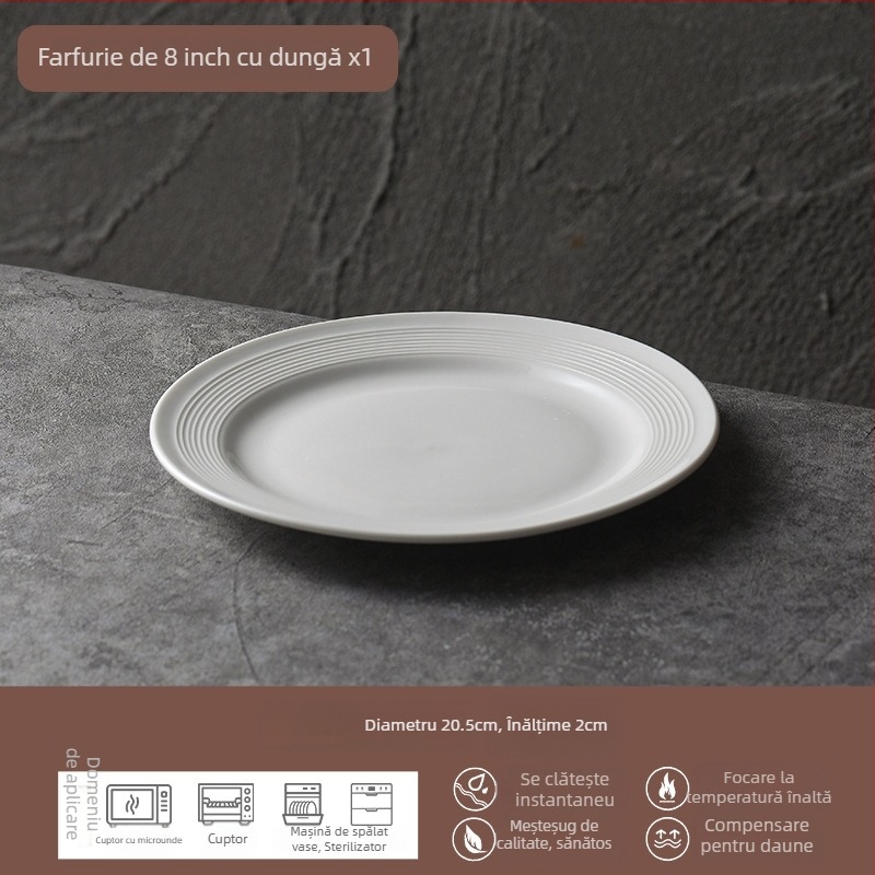 Farfurie de cină din ceramică, rotundă, monocromă, stil modern minimalist, sigură pentru microunde