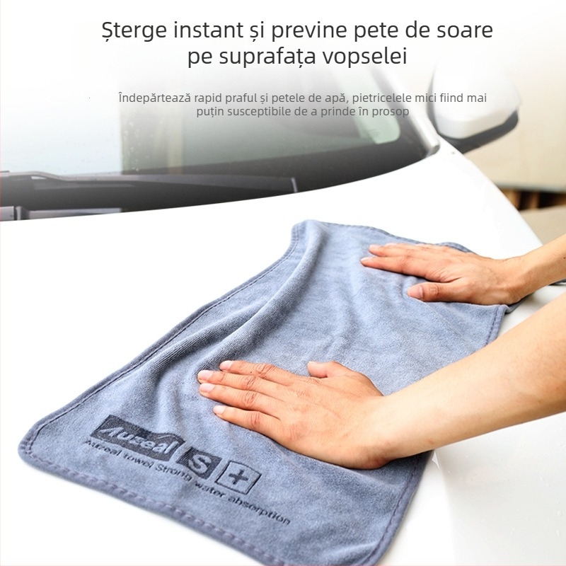 Auzeal prosop de microfibră pentru spălat mașina, 400 g, gros, față dublă cu tiv și imprimare, multifuncțional