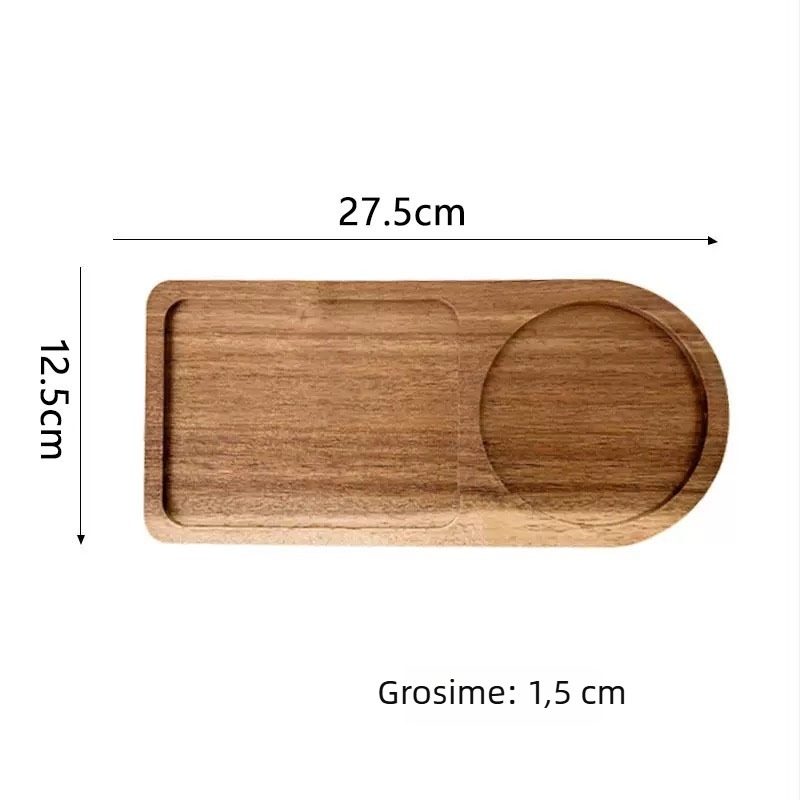 Tavă din lemn de acacia pentru cafea, ceai și gustări – tavă din lemn solidă, formă neregulată, diametru 10–10,9 cm