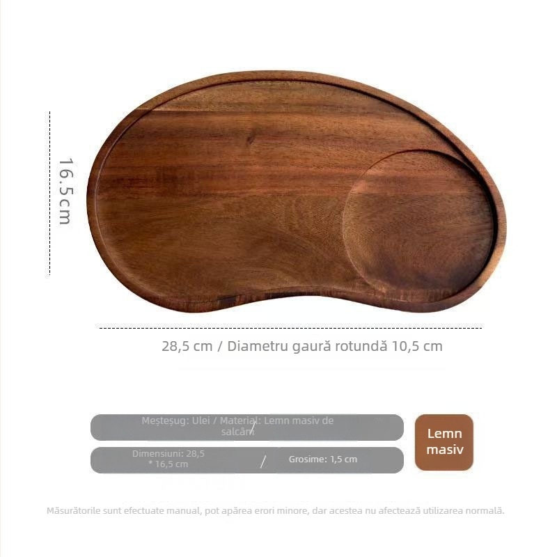 Tavă din lemn de acacia pentru cafea, ceai și gustări – tavă din lemn solidă, formă neregulată, diametru 10–10,9 cm