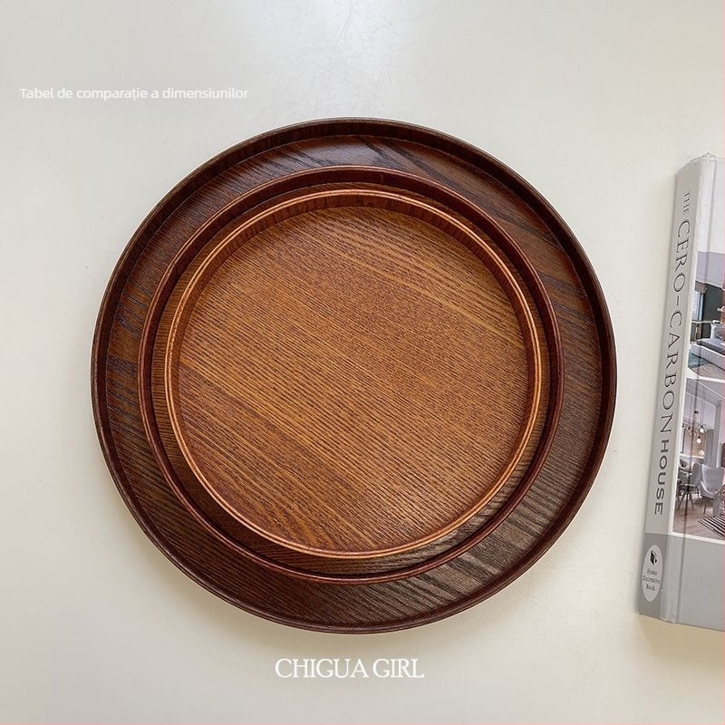 Tavă rotundă din lemn masiv, în stil Ins, inspirat de japonez, pentru cafea și fructe, design modern minimalist