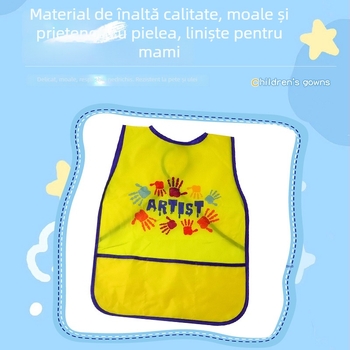 Șorț impermeabil pentru copii, cu mâneci lungi, model desenat manual, din poliester, mărime unică, pentru 3–8 ani