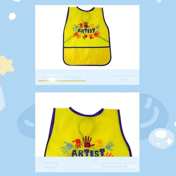 Șorț impermeabil pentru copii, cu mâneci lungi, model desenat manual, din poliester, mărime unică, pentru 3–8 ani