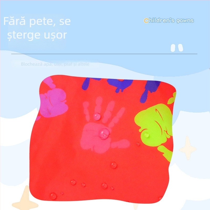 Șorț impermeabil pentru copii, cu mâneci lungi, model desenat manual, din poliester, mărime unică, pentru 3–8 ani