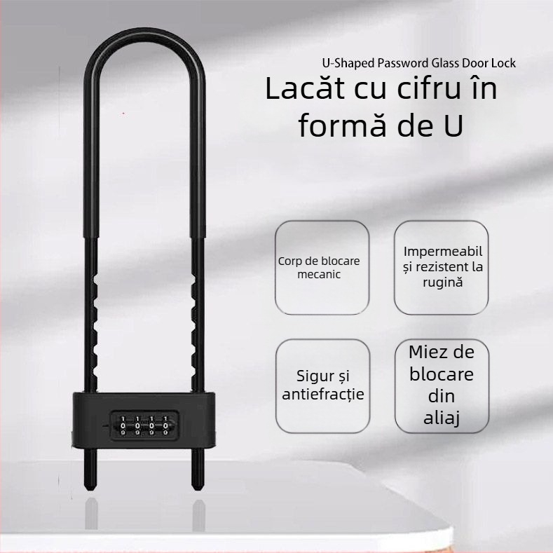 Încuietoare cu parolă pentru ușile din sticlă ale magazinului, pentru uși duble, anti-furt, cu extensie și design îngroșat