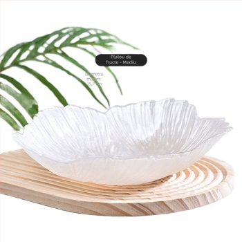 Farfurie pentru fructe în formă de floare, din sticlă, stil minimalist modern, lansat în 2023.
