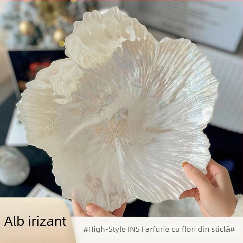 Farfurie pentru fructe în formă de floare, din sticlă, stil minimalist modern, lansat în 2023.