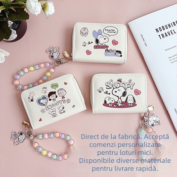 Snoopy port-card cu mai multe buzunare — PU material, model Anime Cartoon, ultra-ușor cu extensie, stil campus, vară 2024