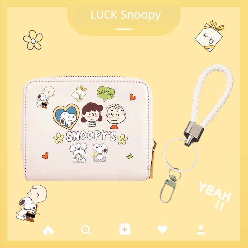 Snoopy port-card cu mai multe buzunare — PU material, model Anime Cartoon, ultra-ușor cu extensie, stil campus, vară 2024