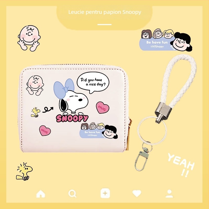 Snoopy port-card cu mai multe buzunare — PU material, model Anime Cartoon, ultra-ușor cu extensie, stil campus, vară 2024
