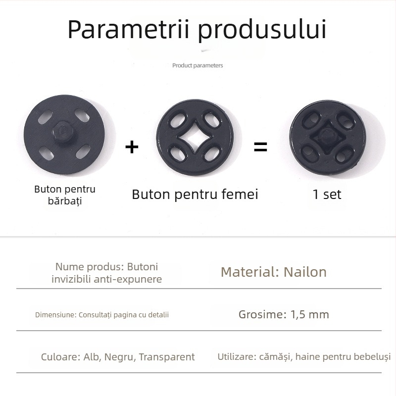 Nasturi ascunși din nylon pentru paltoane, jachete și haine pentru copii – încuietoare invizibilă, anti-expunere, Xiangyu