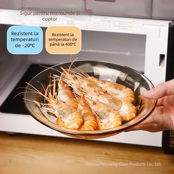 Farfurie de masă din sticlă borosilicată, rezistentă la căldură, sigură pentru cuptorul cu microunde, rotundă, model solid, stil minimalist modern