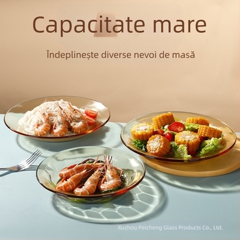 Farfurie de masă din sticlă borosilicată, rezistentă la căldură, sigură pentru cuptorul cu microunde, rotundă, model solid, stil minimalist modern