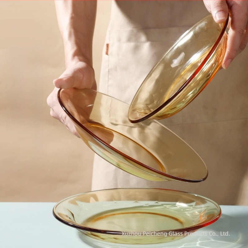 Farfurie de masă din sticlă borosilicată, rezistentă la căldură, sigură pentru cuptorul cu microunde, rotundă, model solid, stil minimalist modern