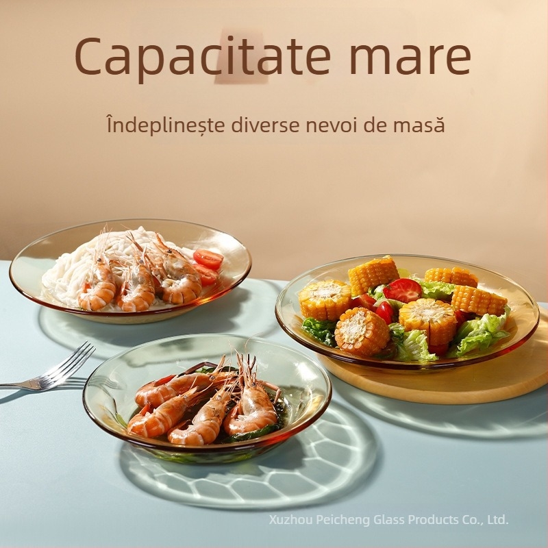 Farfurie de masă din sticlă borosilicată, rezistentă la căldură, sigură pentru cuptorul cu microunde, rotundă, model solid, stil minimalist modern