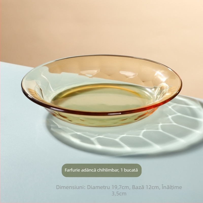 Farfurie de masă din sticlă borosilicată, rezistentă la căldură, sigură pentru cuptorul cu microunde, rotundă, model solid, stil minimalist modern
