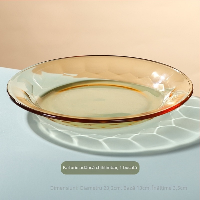 Farfurie de masă din sticlă borosilicată, rezistentă la căldură, sigură pentru cuptorul cu microunde, rotundă, model solid, stil minimalist modern