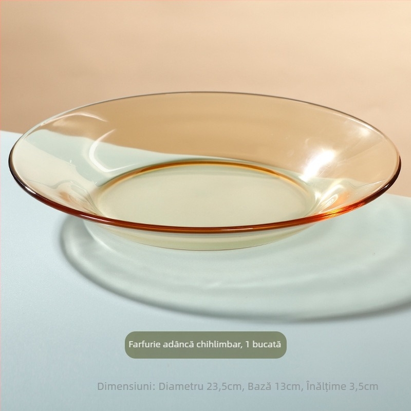 Farfurie de masă din sticlă borosilicată, rezistentă la căldură, sigură pentru cuptorul cu microunde, rotundă, model solid, stil minimalist modern
