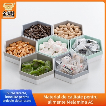 Set platouri sushi din melamină, farfurie hexagonală neregulată, personalizabil cu logo, finisaj sub glazură, calitate premium