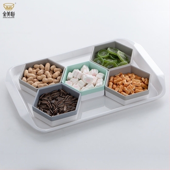 Set platouri sushi din melamină, farfurie hexagonală neregulată, personalizabil cu logo, finisaj sub glazură, calitate premium