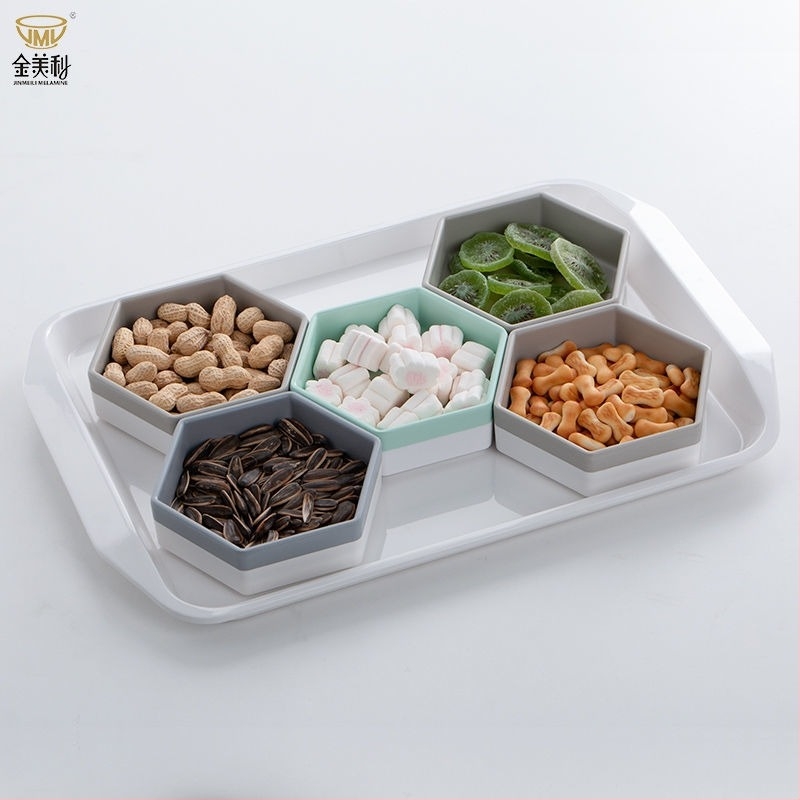 Set platouri sushi din melamină, farfurie hexagonală neregulată, personalizabil cu logo, finisaj sub glazură, calitate premium