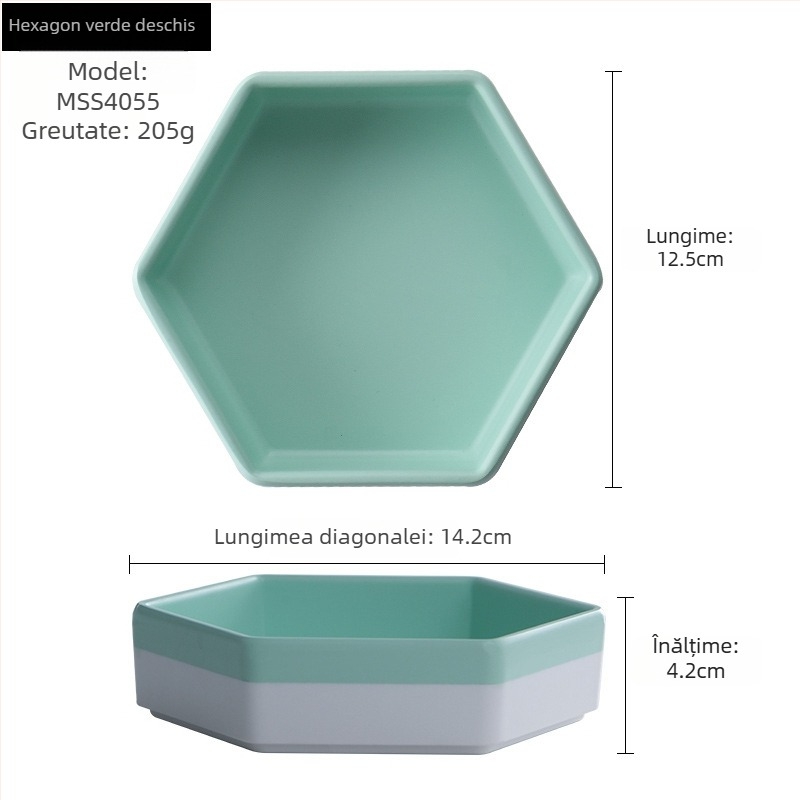 Set platouri sushi din melamină, farfurie hexagonală neregulată, personalizabil cu logo, finisaj sub glazură, calitate premium