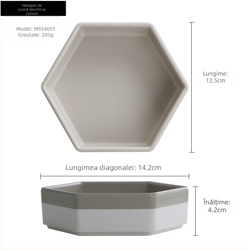 Set platouri sushi din melamină, farfurie hexagonală neregulată, personalizabil cu logo, finisaj sub glazură, calitate premium