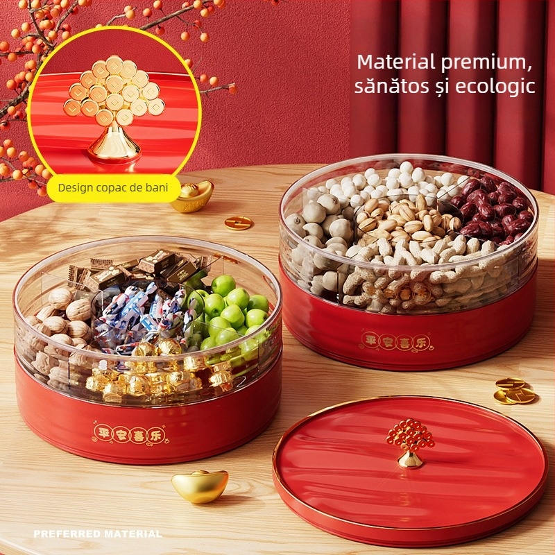 Platou de fructe pentru Anul Nou acasă – farfurie de fructe pentru sufragerie și măsuță de cafea cu compartimente (Material: Plastic; Categorie: Platou de fructe; Stil: Modern minimalist; Lansare: 2025; Brand privat autorizat: Da)