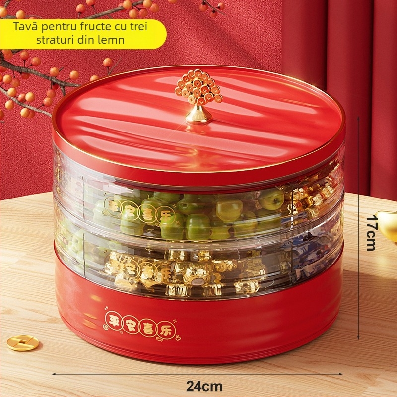 Platou de fructe pentru Anul Nou acasă – farfurie de fructe pentru sufragerie și măsuță de cafea cu compartimente (Material: Plastic; Categorie: Platou de fructe; Stil: Modern minimalist; Lansare: 2025; Brand privat autorizat: Da)