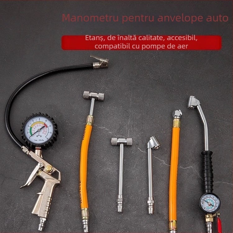 Manometru de presiune pentru pneuri auto – corp din cauciuc, montaj apăsare, con britanic