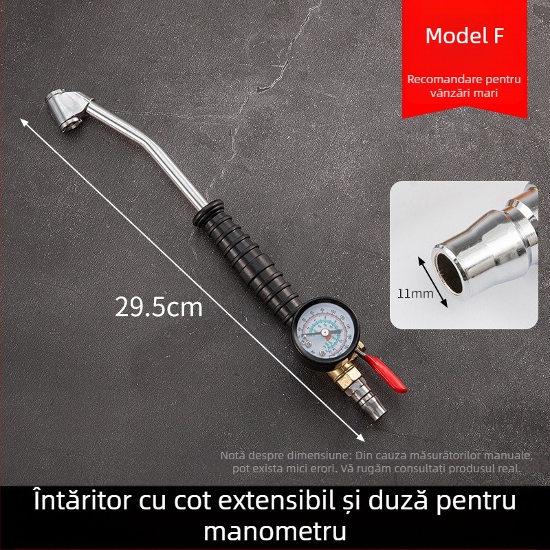 Manometru de presiune pentru pneuri auto – corp din cauciuc, montaj apăsare, con britanic