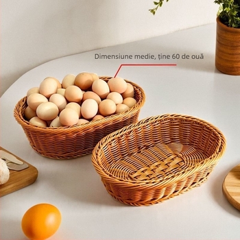 Coș de fructe pentru depozitare, din plastic, împletire imitatie de ratan, stil simplu