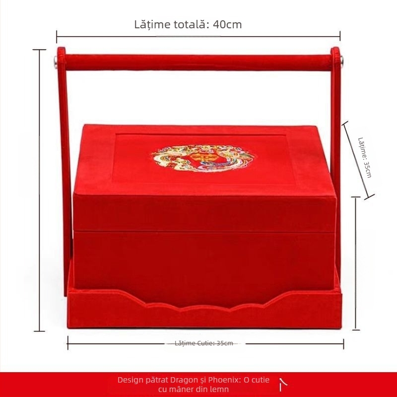 Cutie din lemn pentru zestre de mireasă, cu mâner și capac, cu două nivele pentru fructe uscate și gustări, marca Zhaowei, stil modern minimalist