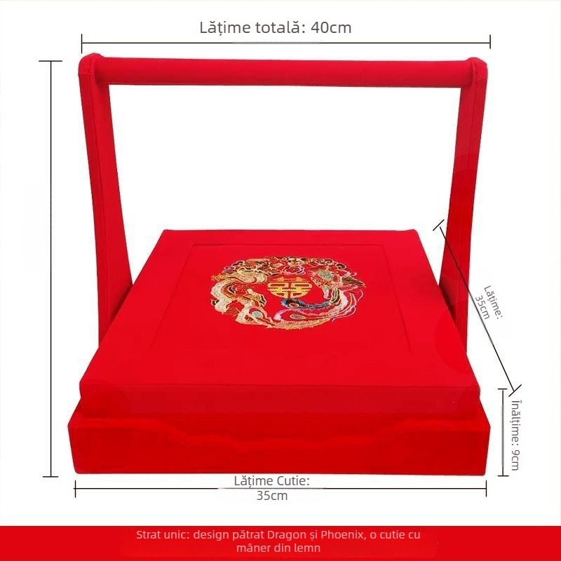 Cutie din lemn pentru zestre de mireasă, cu mâner și capac, cu două nivele pentru fructe uscate și gustări, marca Zhaowei, stil modern minimalist