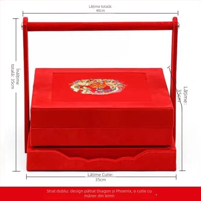 Cutie din lemn pentru zestre de mireasă, cu mâner și capac, cu două nivele pentru fructe uscate și gustări, marca Zhaowei, stil modern minimalist