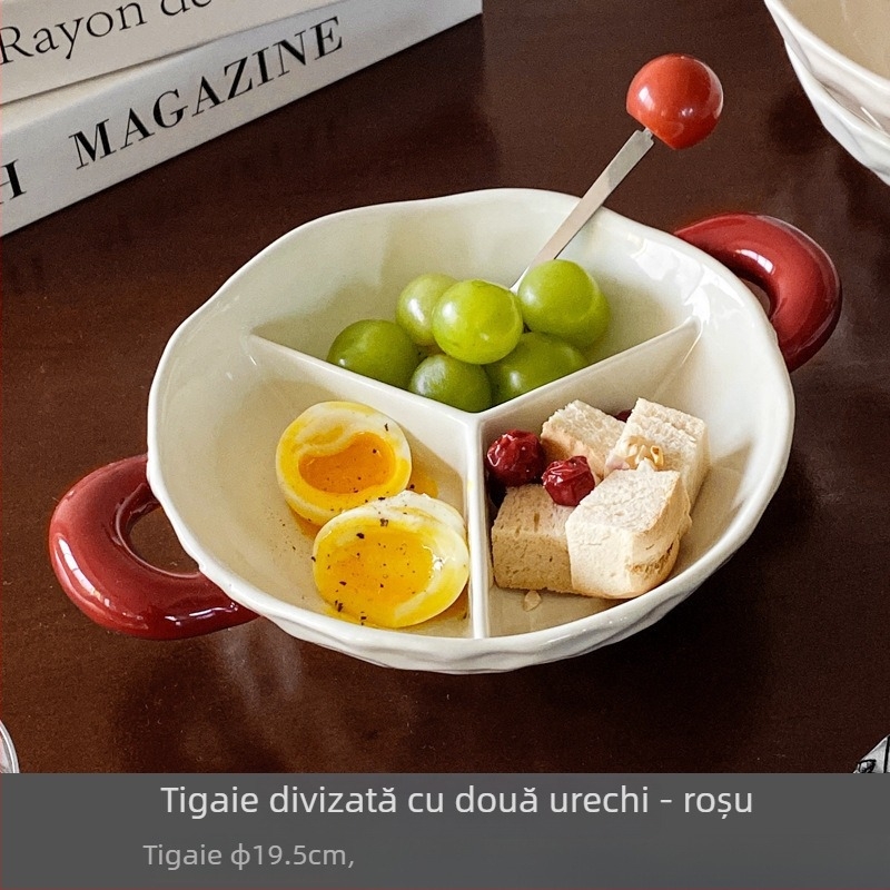 Tavă ceramică divizată pentru fructe, porțelan, brand Dadou factory store, stil crem, lansare vară 2024.