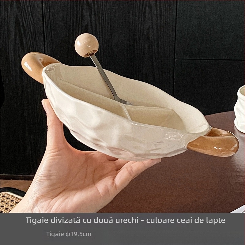 Tavă ceramică divizată pentru fructe, porțelan, brand Dadou factory store, stil crem, lansare vară 2024.