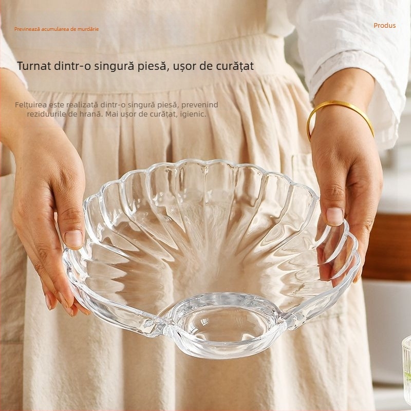 Farfurie de servire din sticlă cu compartimente, transparentă și durabilă, cu recipient pentru sos, pentru gyoza/dumplings, fructe de mare și creveți