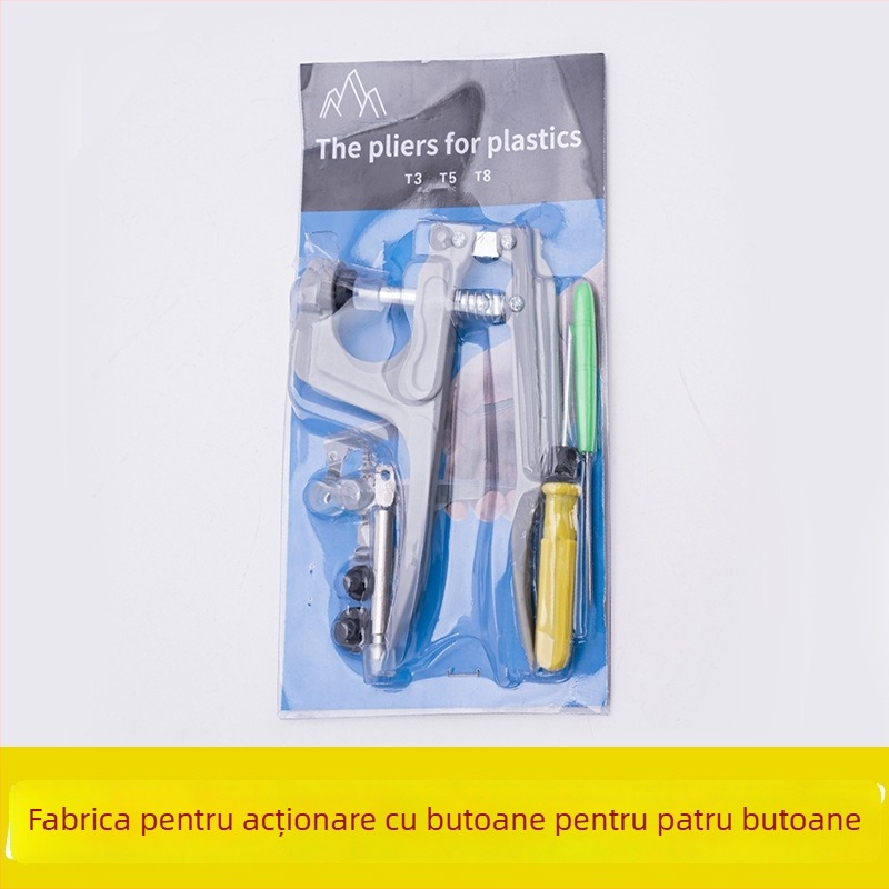 Set de clește pentru nasturi din rășină - instrument de montaj cu capac de protecție pentru nasturi ascunși, presă manuală, structură cu patru nasturi, pentru îmbrăcăminte și paltoane