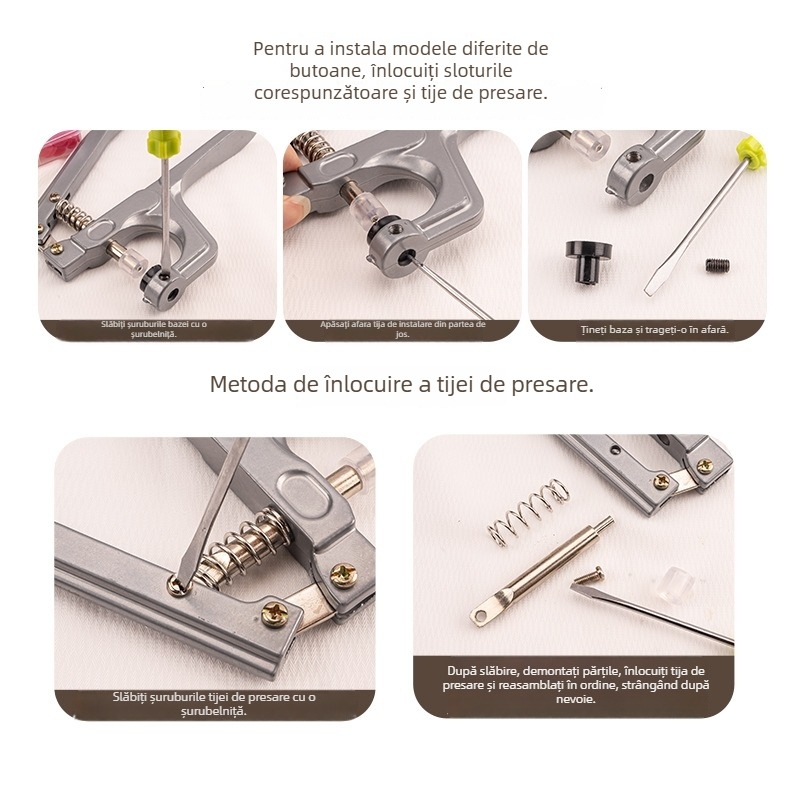 Set de clește pentru nasturi din rășină - instrument de montaj cu capac de protecție pentru nasturi ascunși, presă manuală, structură cu patru nasturi, pentru îmbrăcăminte și paltoane