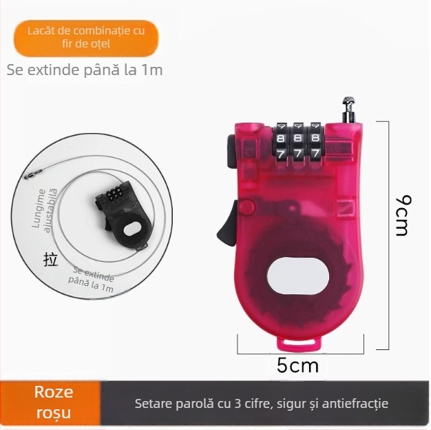 Lacăt de cablu din oțel pentru exterior – MGWS C-31, grosime tijă 2 mm, distanță 10 mm, cod numeric, materiale plastice de inginerie
